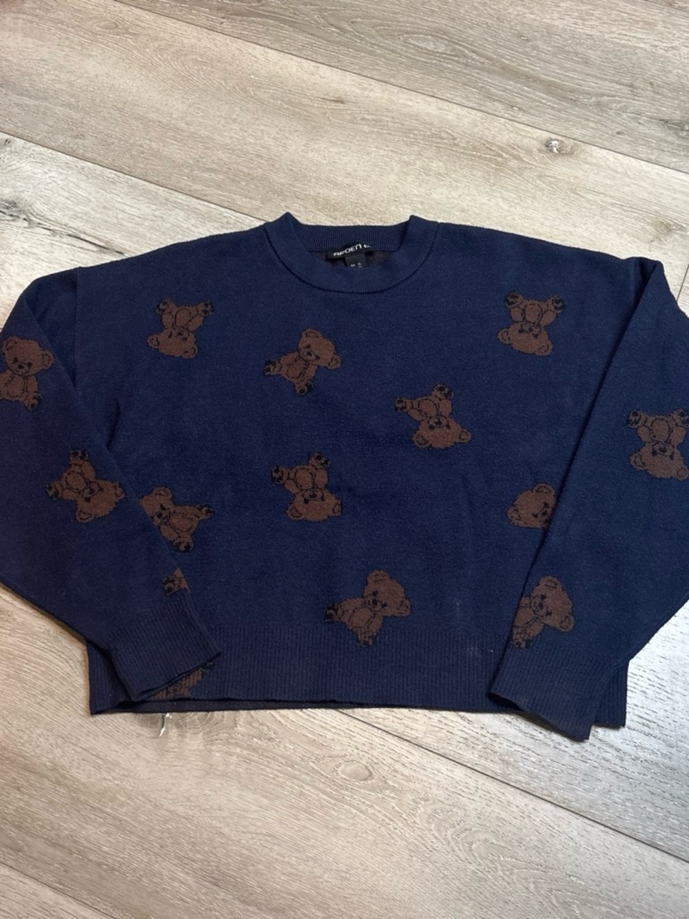 Arden B Navy Crewneck Sweater with Brown Bear Motif
